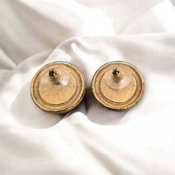 🌲Unique Gift Idea- Vintage Gold & Turquoise Lotus Leaf Studs by Monet - Picture 2 of 2